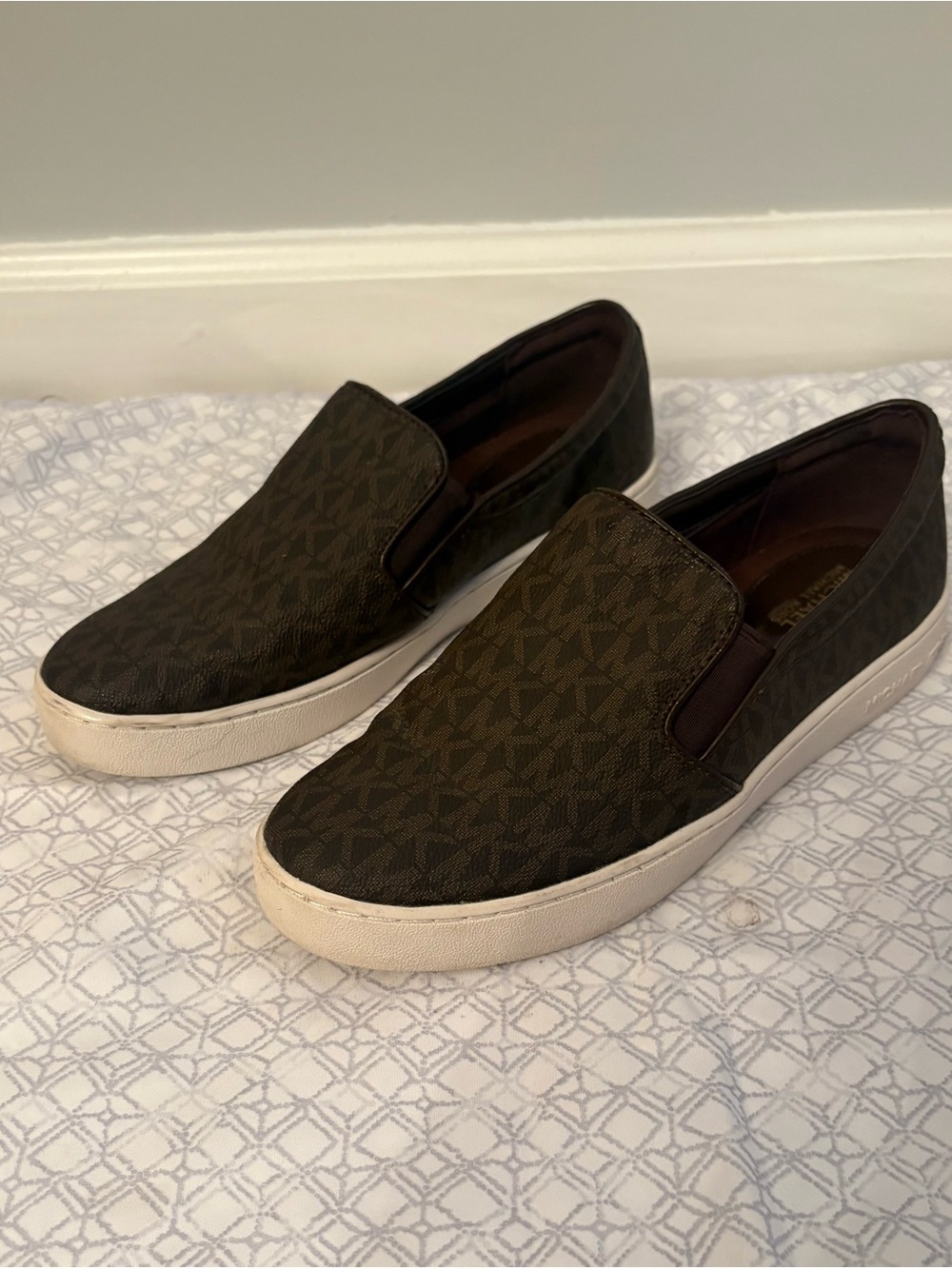 Michael Kors Women’s Slip-On Logo-Print Sneakers in Dark Brown